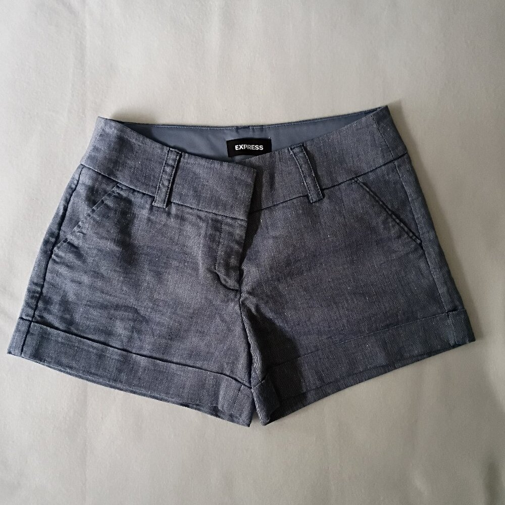 EXPRESS Linen Midi Low Rise Shorts Blue Size 4 - Picture 3 of 9